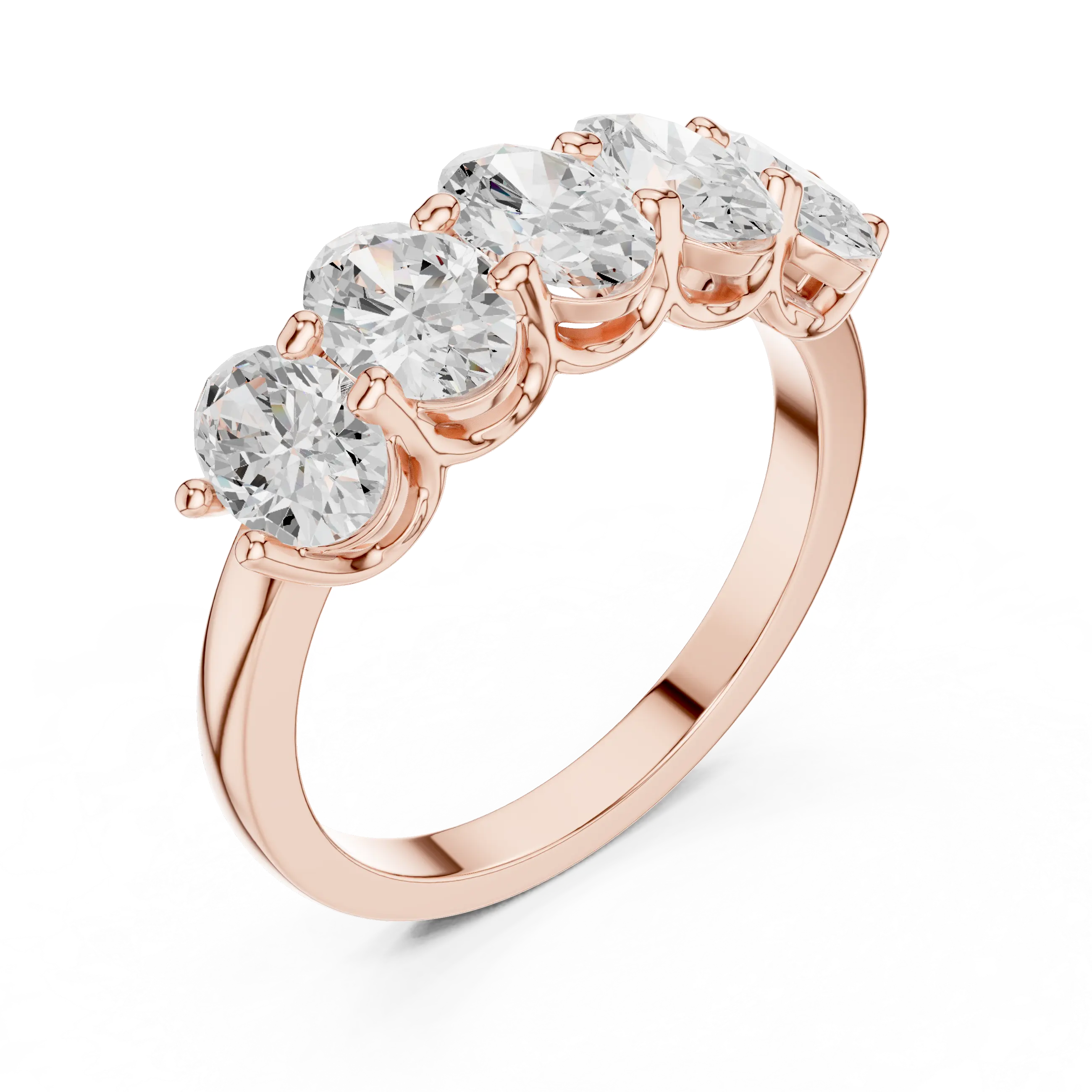 Three-quarter-view: Oval Diamond Ring with Prong Setting in 14k Rose Gold - Lab Grown - Driona Jewels