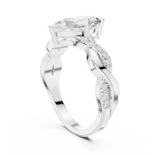Angle View: Oval Diamond Ring with Prong Setting and Twisted Pavé Band in [Purity] White Gold – Lab Grown – Driona Jewels
