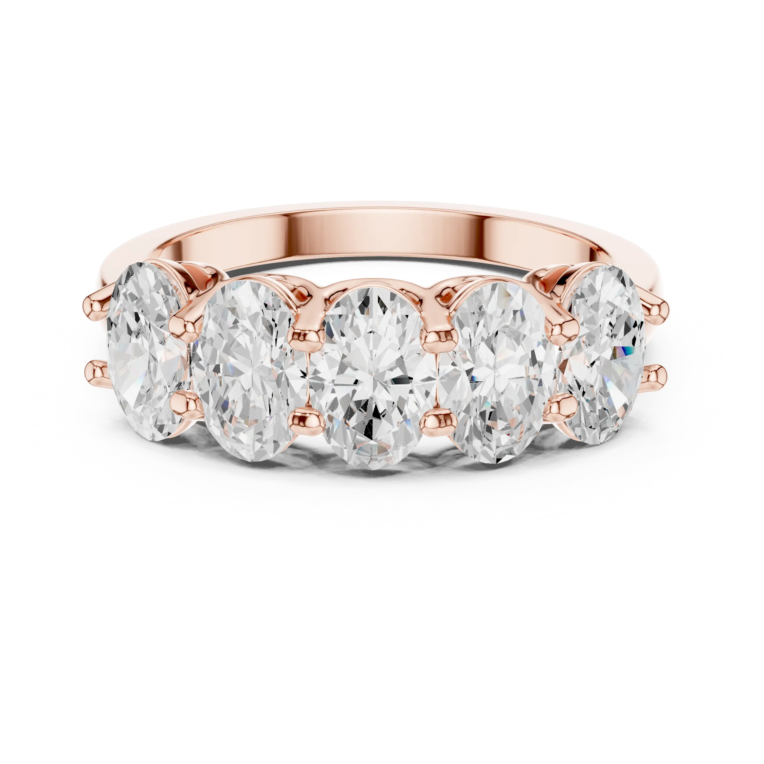 Front-view: Oval Diamond Ring with Shared Prong Setting in 14k Rose Gold - Lab Grown - Driona Jewels