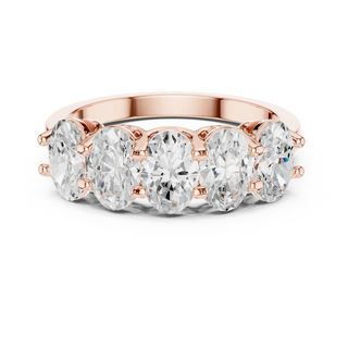 Front-view: Oval Diamond Ring with Shared Prong Setting in 14k Rose Gold - Lab Grown - Driona Jewels