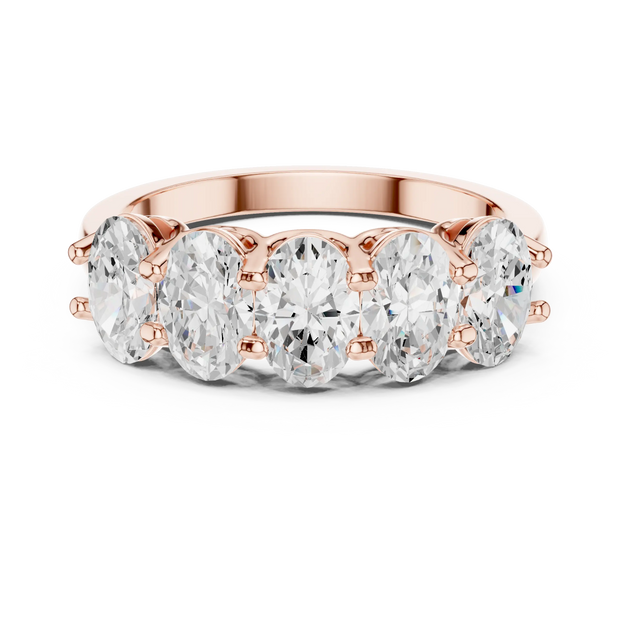 Front-view: Oval Diamond Ring with Shared Prong Setting in 14k Rose Gold - Lab Grown - Driona Jewels