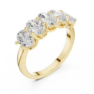 Three-quarter-view: Oval Diamond Ring with Shared Prong Setting in 14k Yellow Gold - Lab Grown - Driona Jewels