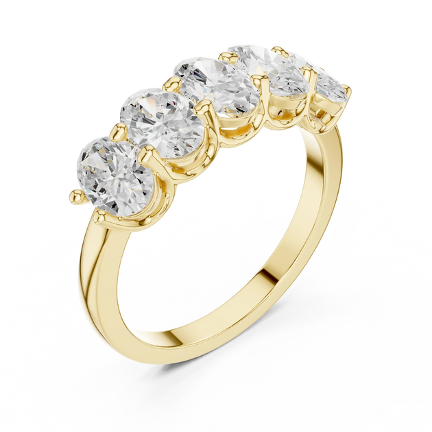 Three-quarter-view: Oval Diamond Ring with Shared Prong Setting in 14k Yellow Gold - Lab Grown - Driona Jewels