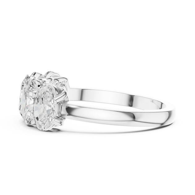 Side-profile: Oval Diamond Solitaire with Solitaire Setting in 14k White Gold - Lab Grown - Driona Jewels