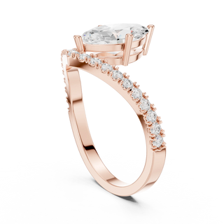 Angle View: Oval Diamond Ring with Split Shank Pave Setting in 14K Rose Gold – Lab Grown – Driona Jewels
