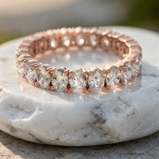 Close-up: Oval Diamond Ring with Tennis Setting in 14k Rose Gold - Lab Grown - Driona Jewels