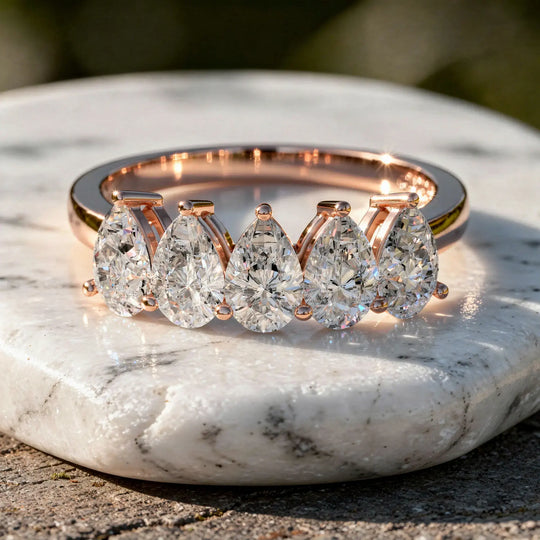 Front-view: Pear Cut Diamond Ring with Bezel Setting in 14k Rose Gold - Lab Grown - Driona Jewels