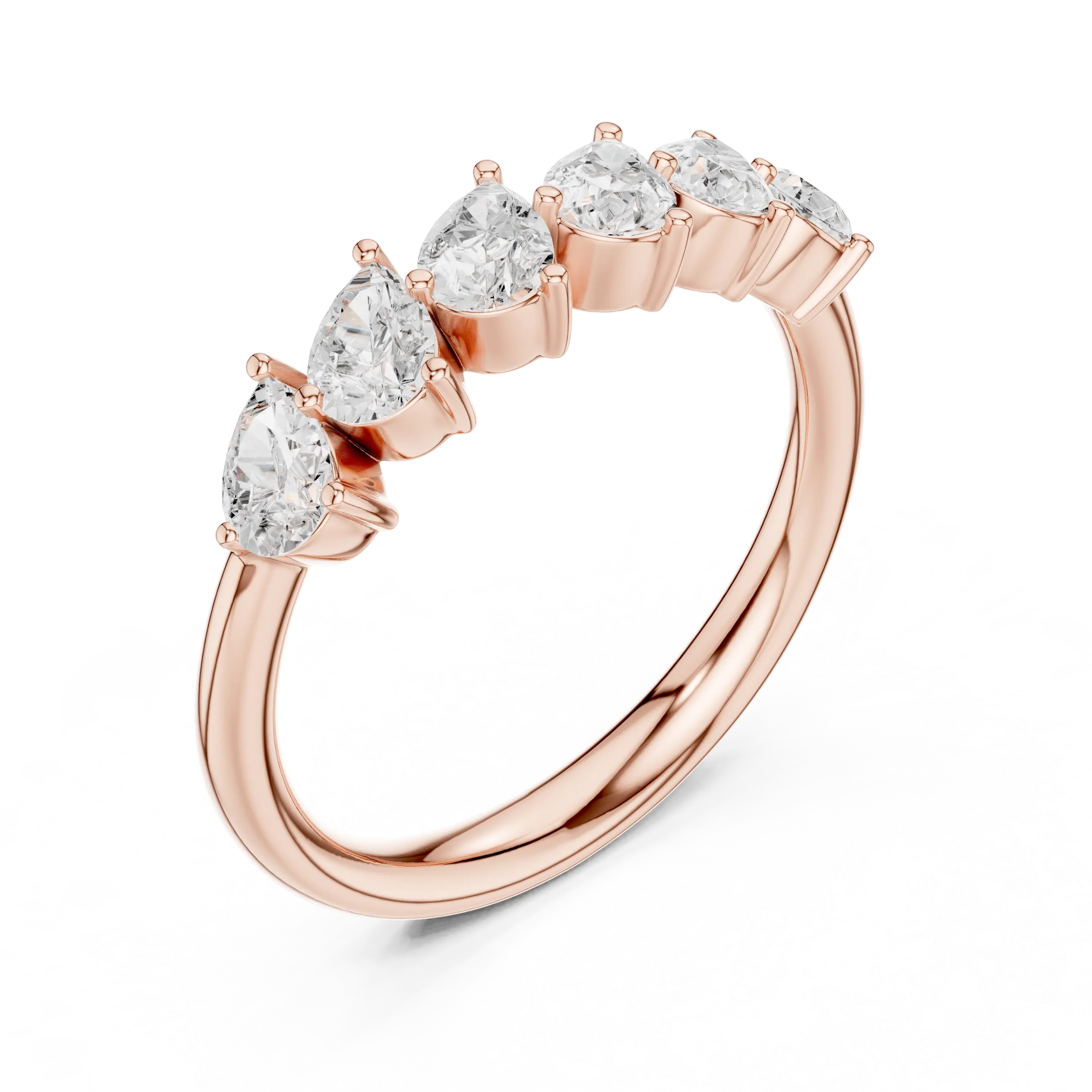 Three-Quarter View: Pear Cut Diamond Ring with Bezel Setting in 14k Rose Gold - Lab Grown - Driona Jewels