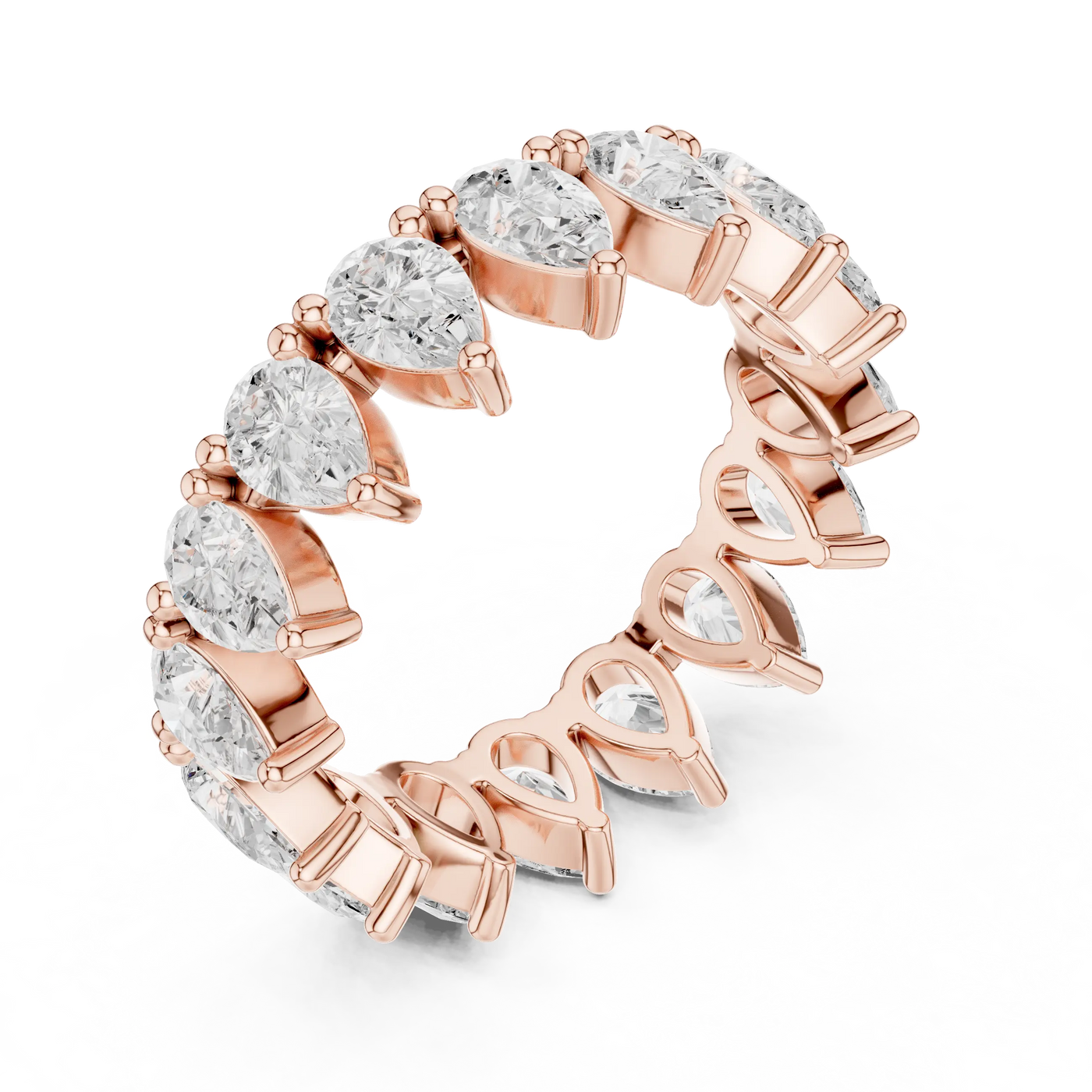 Three-quarter-view: Pear Cut Diamond Ring with Bezel Setting in 14k Rose Gold - Lab Grown - Driona Jewels