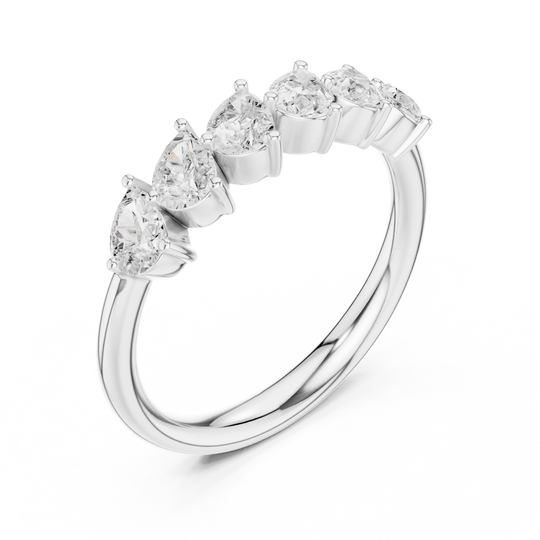 Three-Quarter View: Pear Cut Diamond Ring with Bezel Setting in 14k White Gold - Lab Grown - Driona Jewels