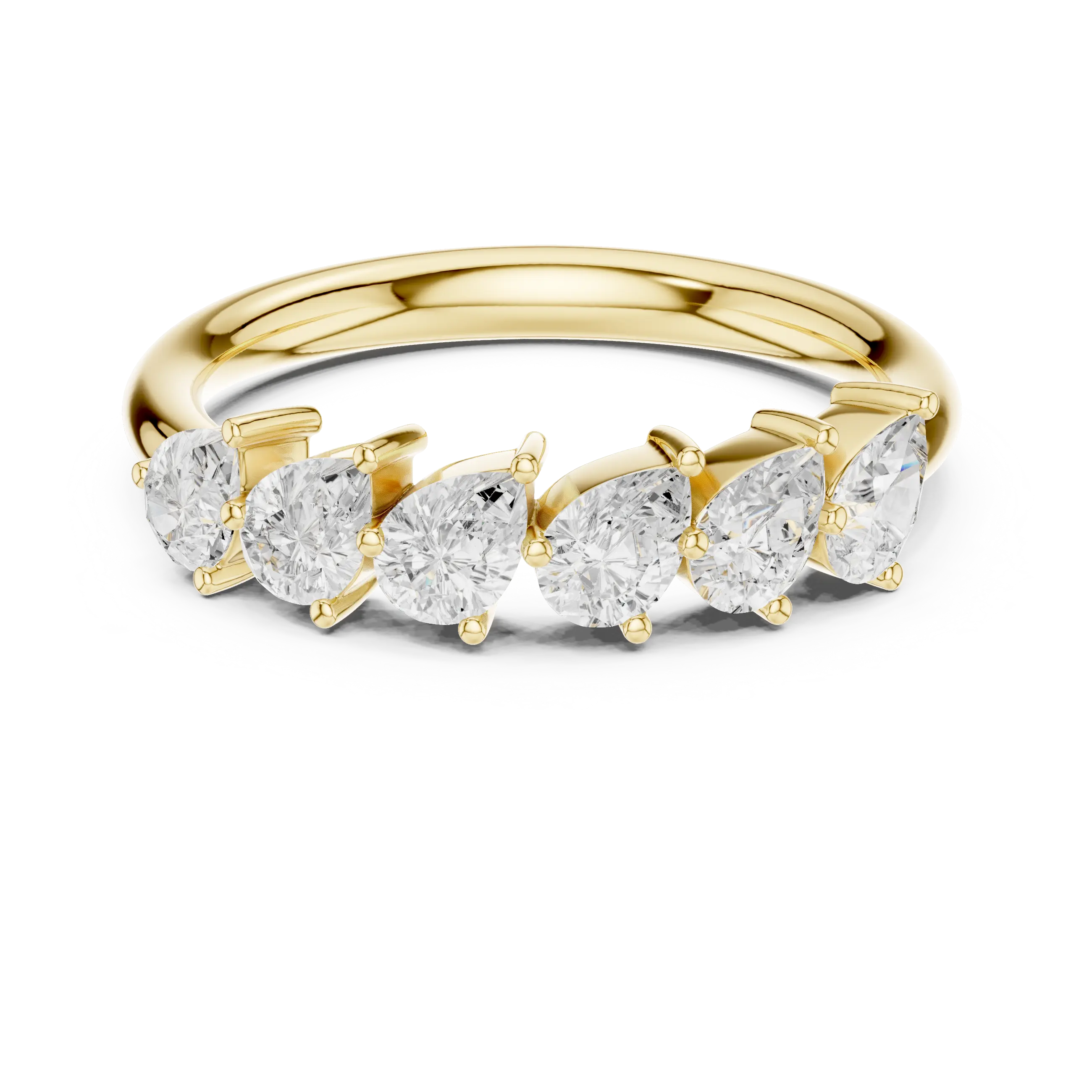 Front-view: Pear Cut Diamond Ring with Bezel Setting in 14k Yellow Gold - Lab Grown - Driona Jewels