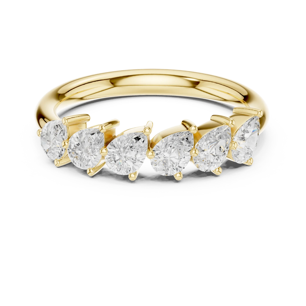 Front-view: Pear Cut Diamond Ring with Bezel Setting in 14k Yellow Gold - Lab Grown - Driona Jewels
