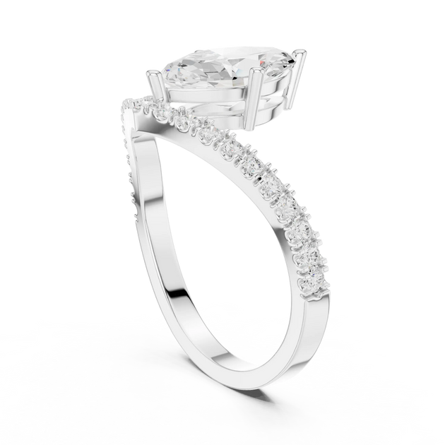 Angle-View: Pear Diamond Ring with Bypass Accent Setting in 18K White Gold – Lab Grown – Driona Jewels
