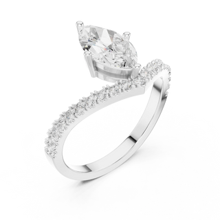 Angle View: Pear Diamond Ring with Bypass Pavé Setting in 14K White Gold – Lab Grown – Driona Jewels
