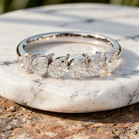 Front-view: Pear Cut Diamond Ring with Channel Setting in 14k White Gold - Lab Grown - Driona Jewels