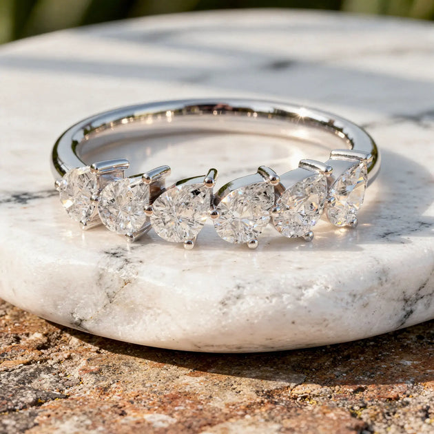 Front-view: Pear Cut Diamond Ring with Channel Setting in 14k White Gold - Lab Grown - Driona Jewels