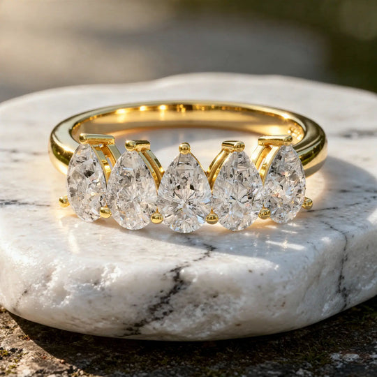 Front-view: Pear Cut Diamond Ring with Channel Setting in 14k Yellow Gold - Lab Grown - Driona Jewels