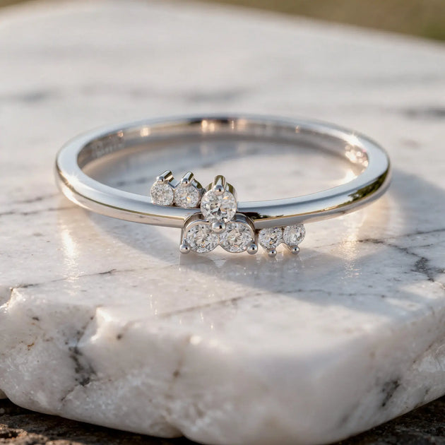 Close-up: Pear Cut Diamond Ring with Cluster Setting in 14k White Gold - Lab Grown - Driona Jewels