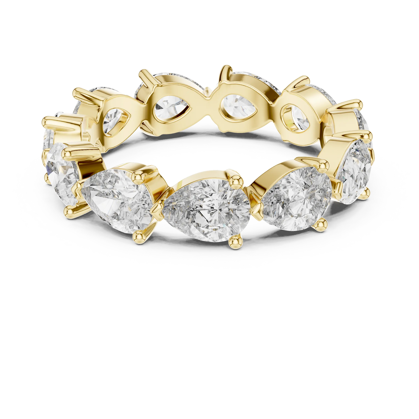 Angle view: Pear Diamond Eternity with Gold Setting in 14k Gold - Lab Grown - Driona Jewels