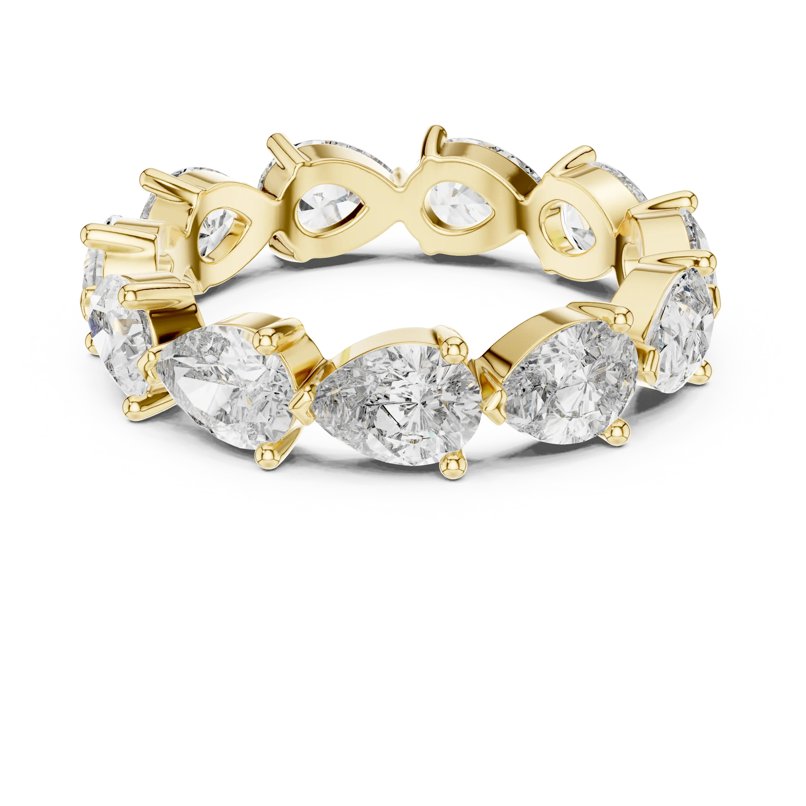 Angle view: Pear Diamond Eternity with Gold Setting in 14k Gold - Lab Grown - Driona Jewels