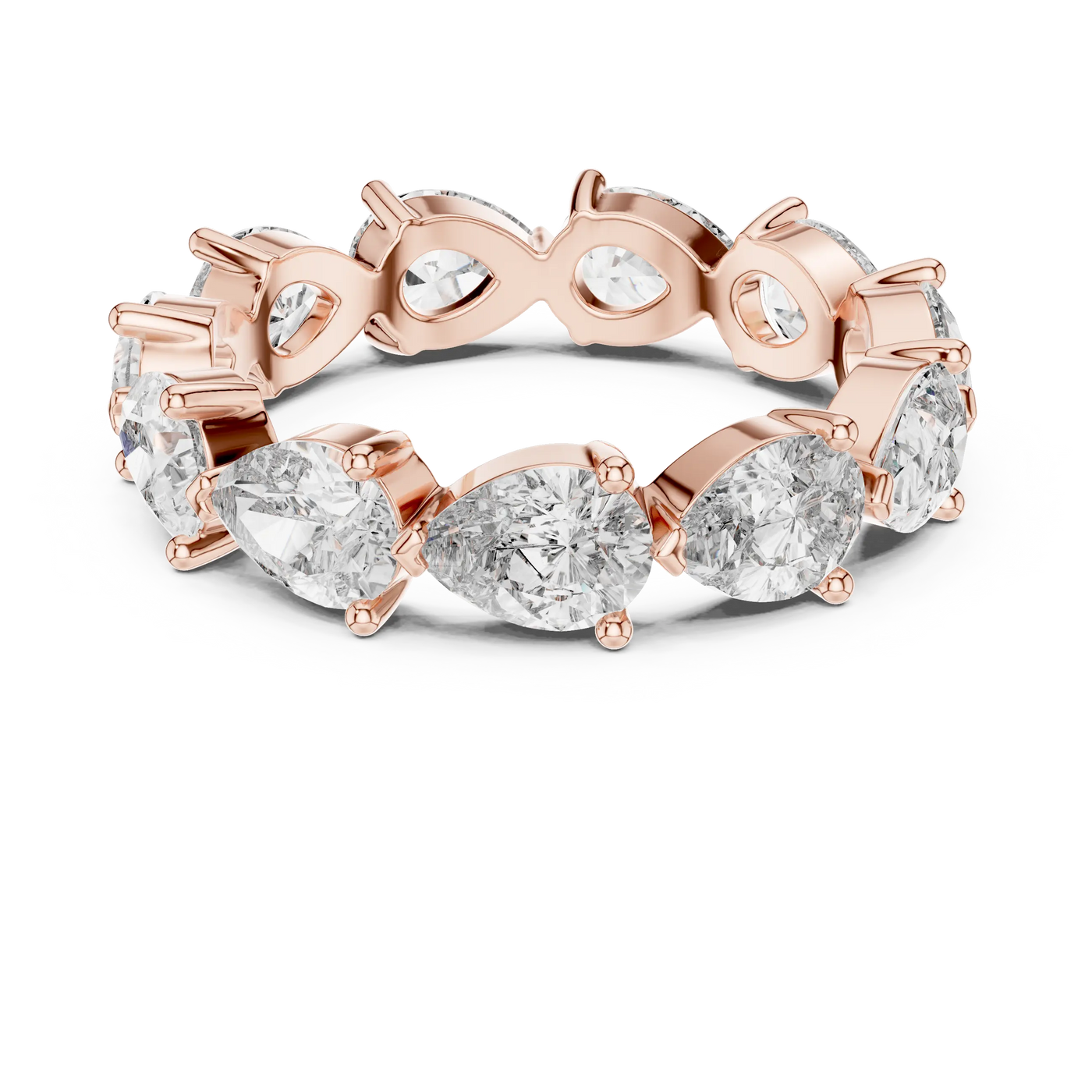 Three-quarter-view: Pear Diamond Eternity with Pave Setting in Rose Gold - Lab Grown - Driona Jewels