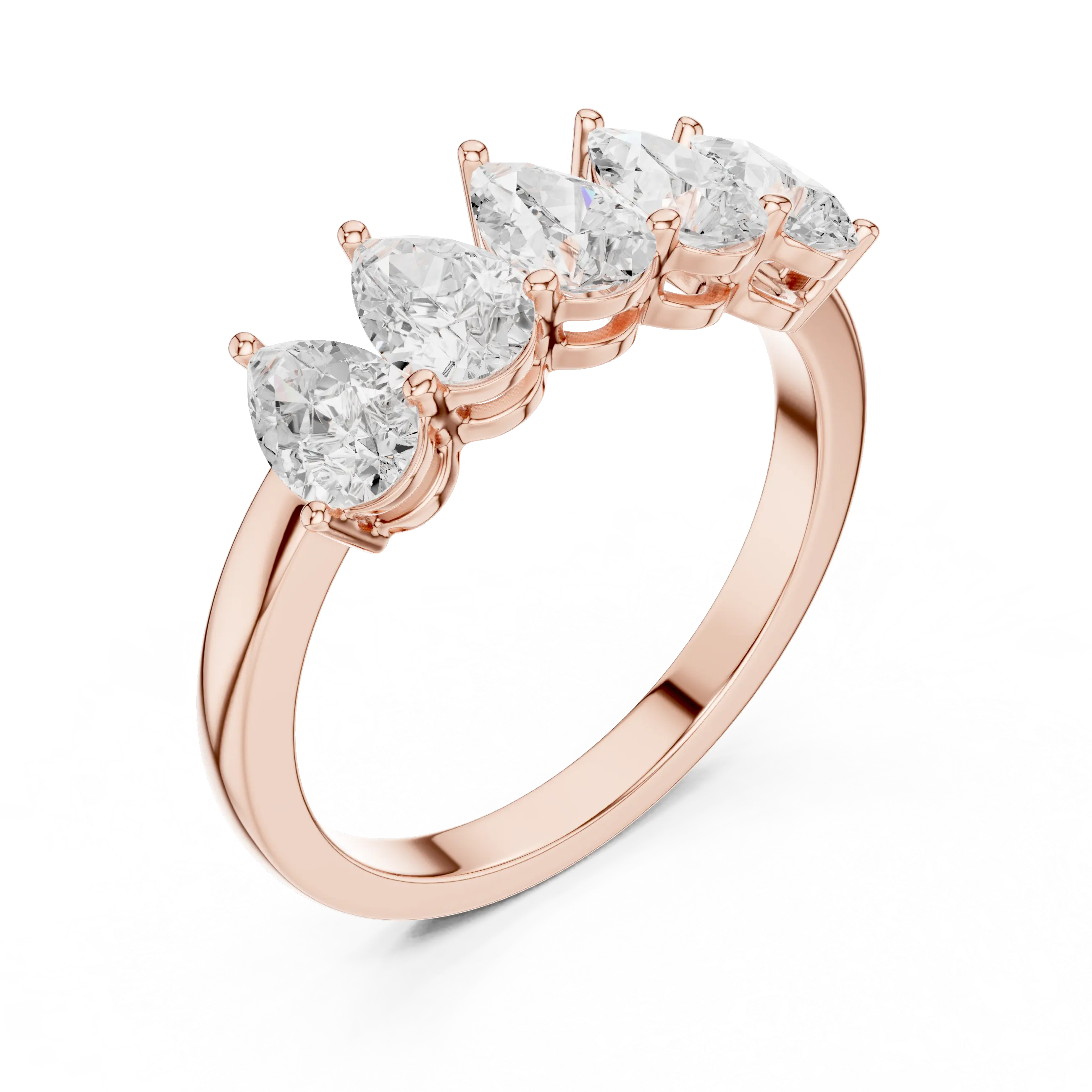 Three-quarter-view: Pear Diamond Eternity with Prong Setting in 14k Rose Gold - Lab Grown - Driona Jewels
