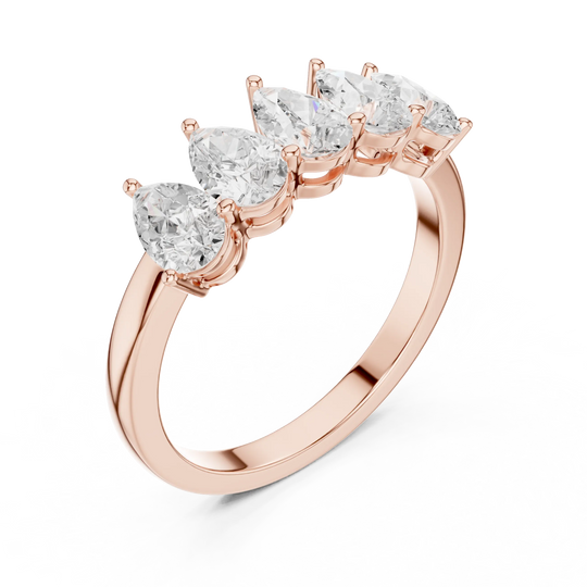 Three-quarter-view: Pear Diamond Eternity with Prong Setting in 14k Rose Gold - Lab Grown - Driona Jewels