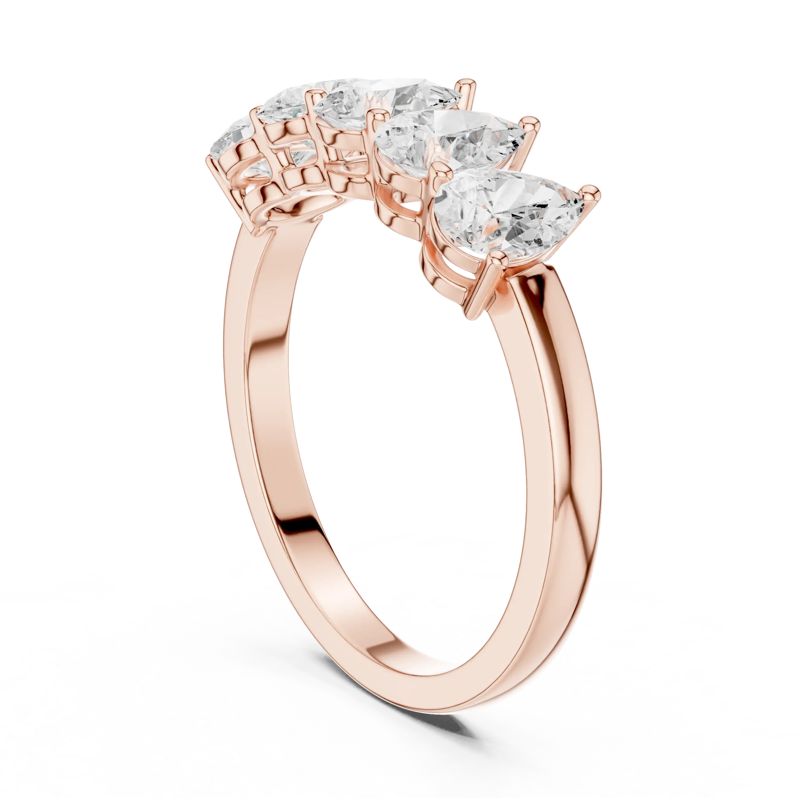 Three-quarter-view: Pear Diamond Eternity with Prong Setting in 14k Rose Gold - Lab Grown - Driona Jewels