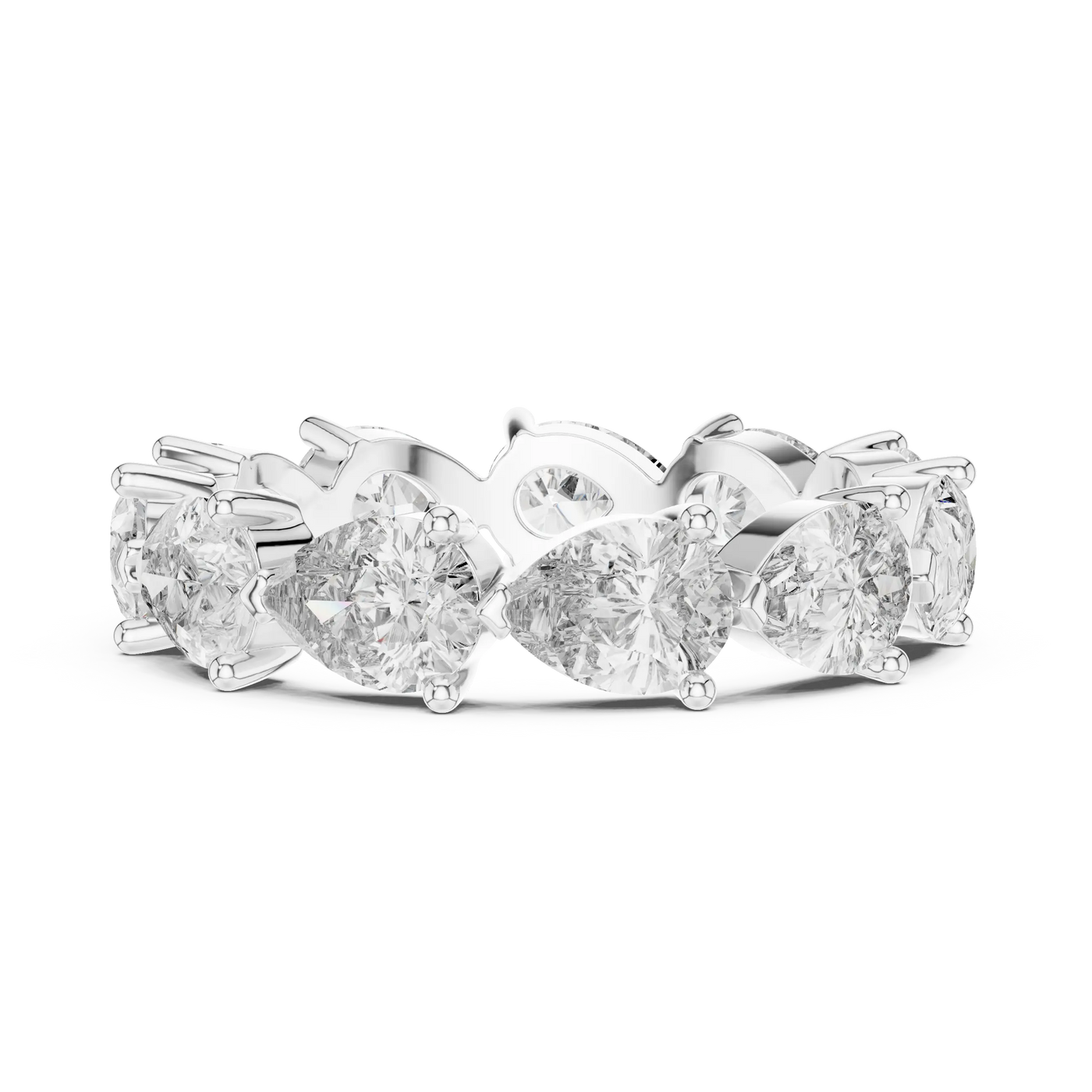 Front-view: Pear Diamond Eternity with Prong Setting in 14k White Gold - Lab Grown - Driona Jewels