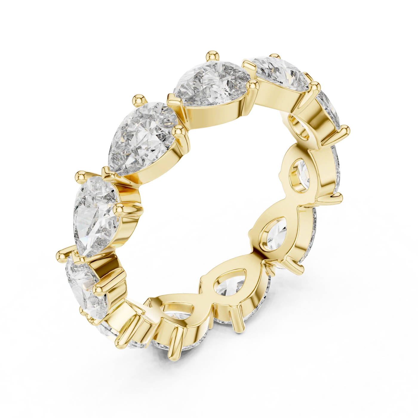 Three-quarter-view: Pear Diamond Eternity with Prong Setting in 14k Yellow Gold - Lab Grown - Driona Jewels