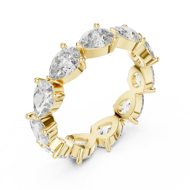 Three-quarter-view: Pear Diamond Eternity with Prong Setting in 14k Yellow Gold - Lab Grown - Driona Jewels