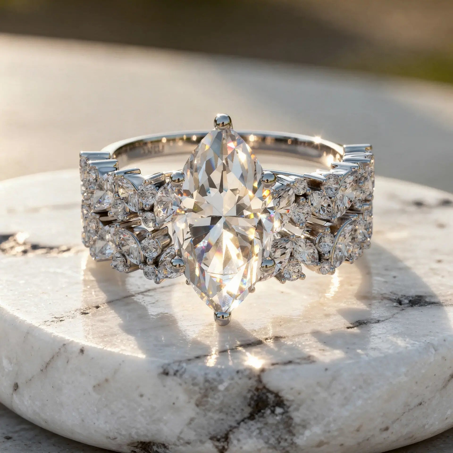 Front-view: Pear Cut Diamond Ring with Halo Setting in 14k White Gold - Lab Grown - Driona Jewels