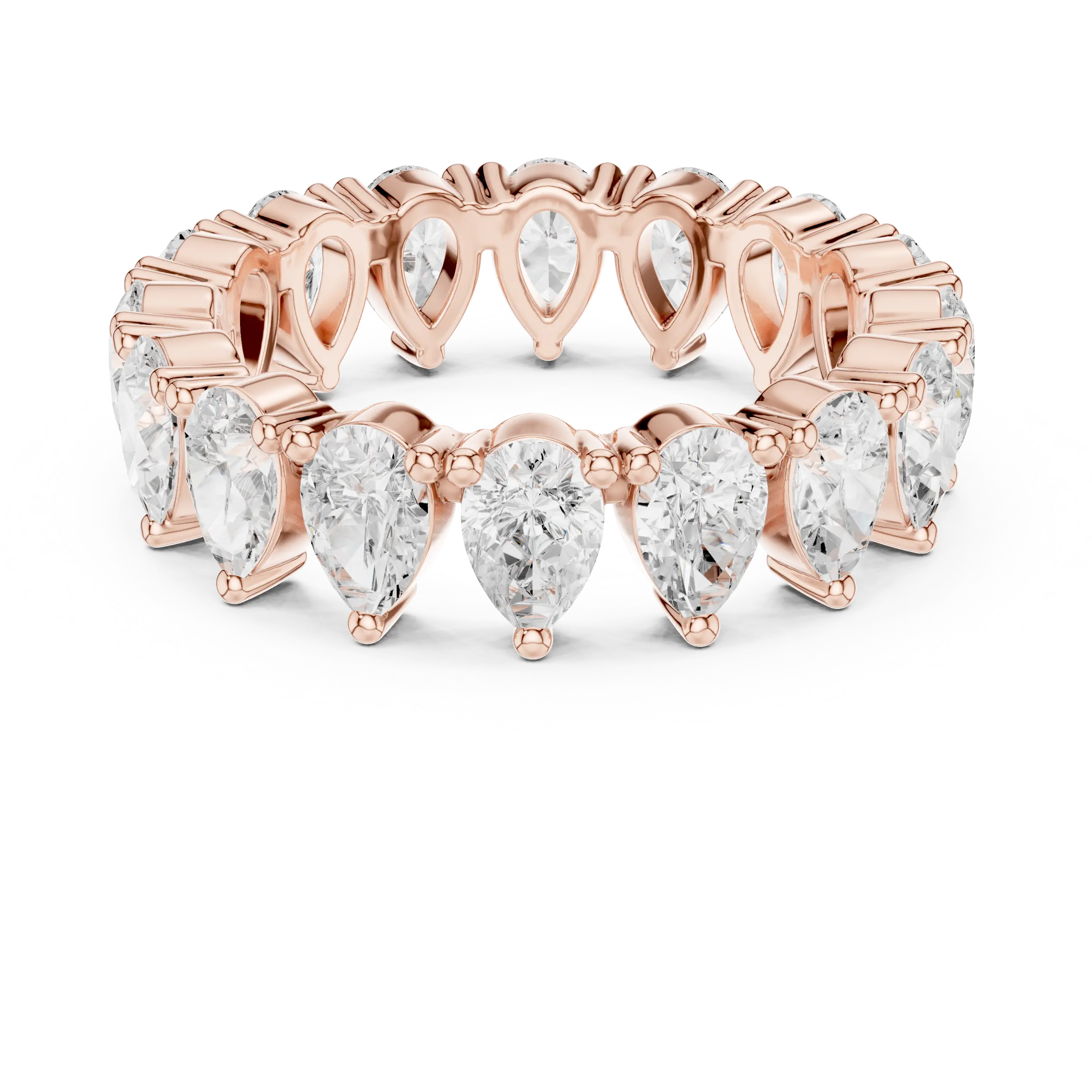 Front View: Pear Cut Diamond Ring with Pave Setting in 14k Rose Gold - Lab Grown - Driona Jewels