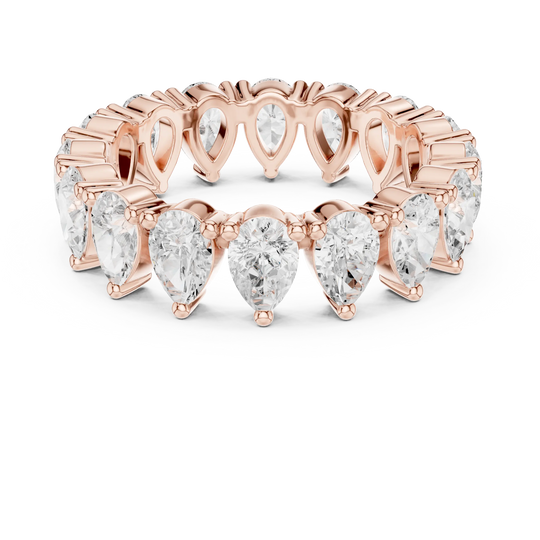 Front View: Pear Cut Diamond Ring with Pave Setting in 14k Rose Gold - Lab Grown - Driona Jewels