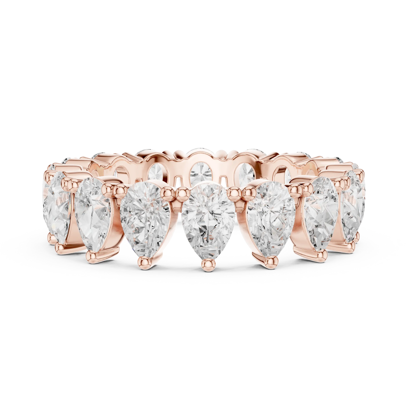 Front View: Pear Cut Diamond Ring with Pave Setting in 14k Rose Gold - Lab Grown - Driona Jewels