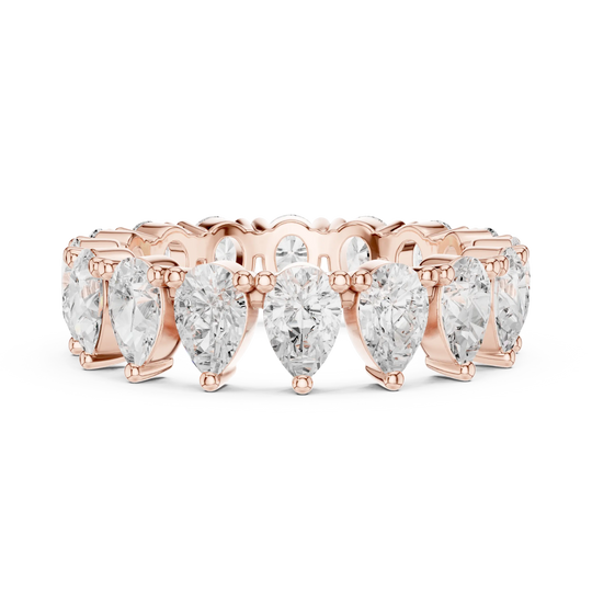 Front View: Pear Cut Diamond Ring with Pave Setting in 14k Rose Gold - Lab Grown - Driona Jewels