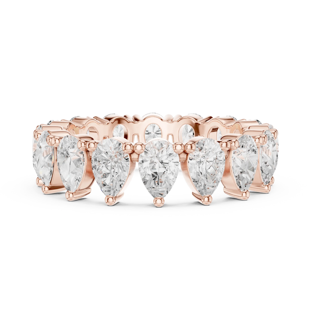 Front View: Pear Cut Diamond Ring with Pave Setting in 14k Rose Gold - Lab Grown - Driona Jewels