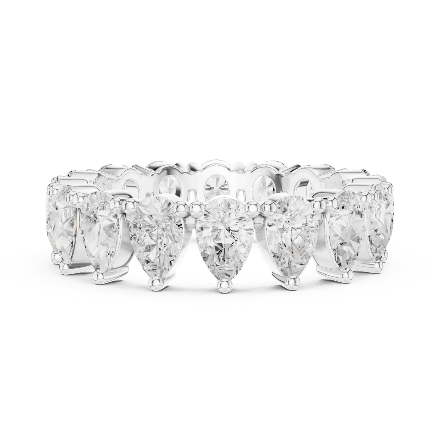 Front View: Pear Cut Diamond Ring with Pave Setting in 14k White Gold - Lab Grown - Driona Jewels