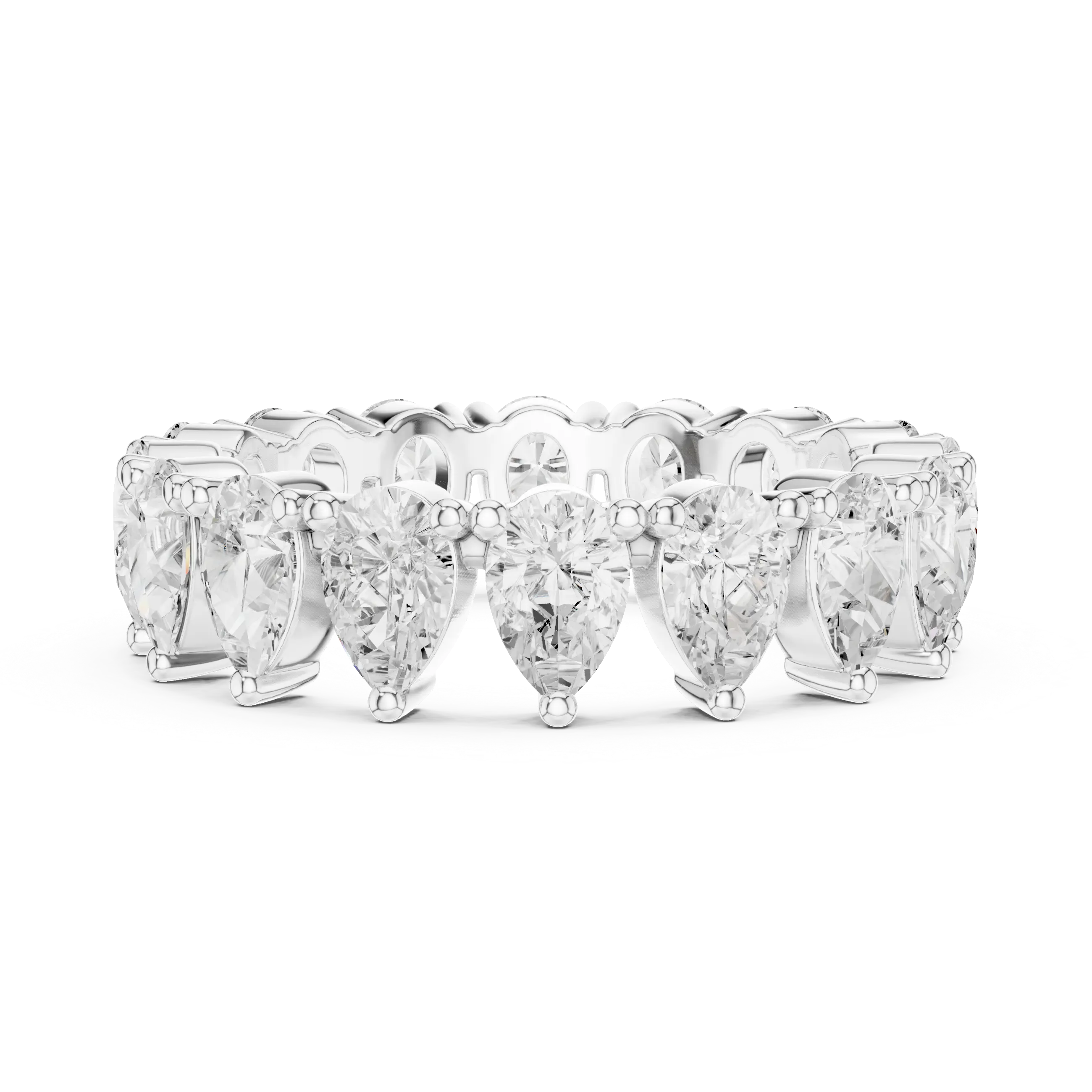 Front View: Pear Cut Diamond Ring with Pave Setting in 14k White Gold - Lab Grown - Driona Jewels