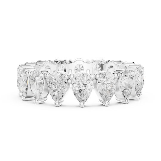 Front View: Pear Cut Diamond Ring with Pave Setting in 14k White Gold - Lab Grown - Driona Jewels