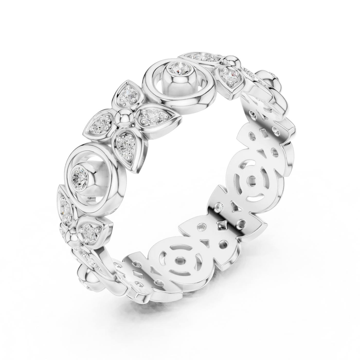 Three-quarter-view: Pear Cut Diamond Ring with Pave Setting in 14k White Gold - Lab Grown - Driona Jewels
