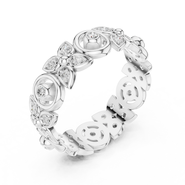 Three-quarter-view: Pear Cut Diamond Ring with Pave Setting in 14k White Gold - Lab Grown - Driona Jewels