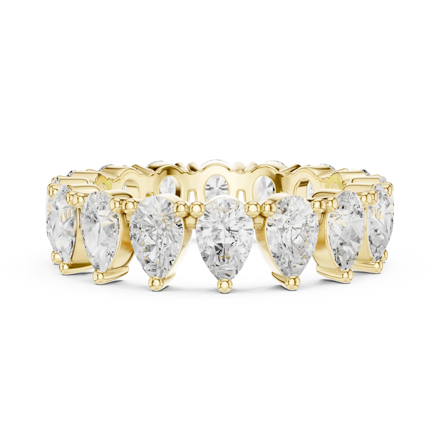 Front View: Pear Cut Diamond Ring with Pave Setting in 14k Yellow Gold - Lab Grown - Driona Jewels