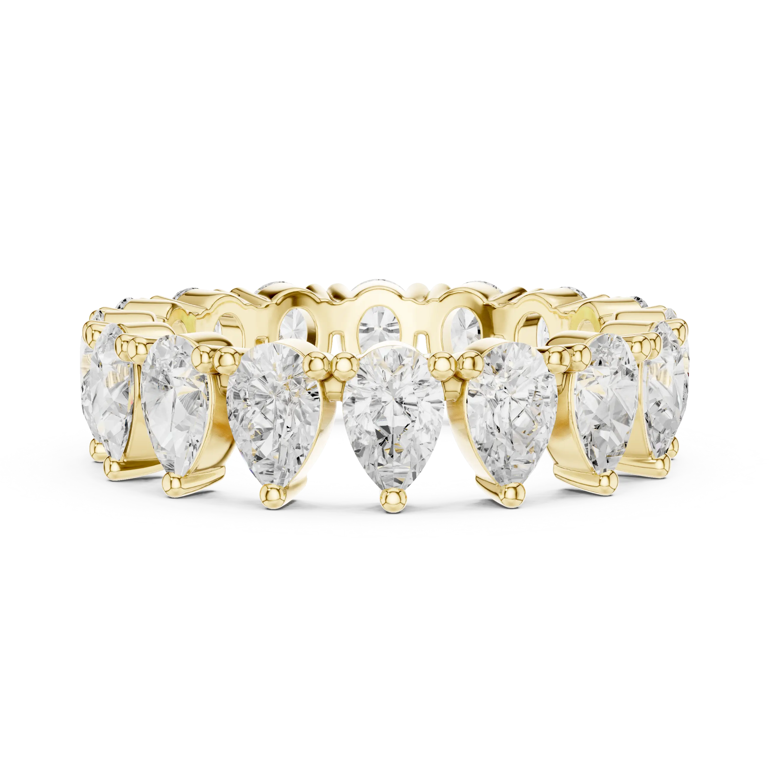 Front View: Pear Cut Diamond Ring with Pave Setting in 14k Yellow Gold - Lab Grown - Driona Jewels