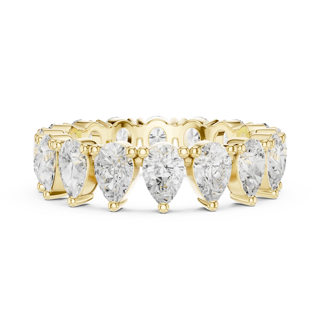 Front View: Pear Cut Diamond Ring with Pave Setting in 14k Yellow Gold - Lab Grown - Driona Jewels