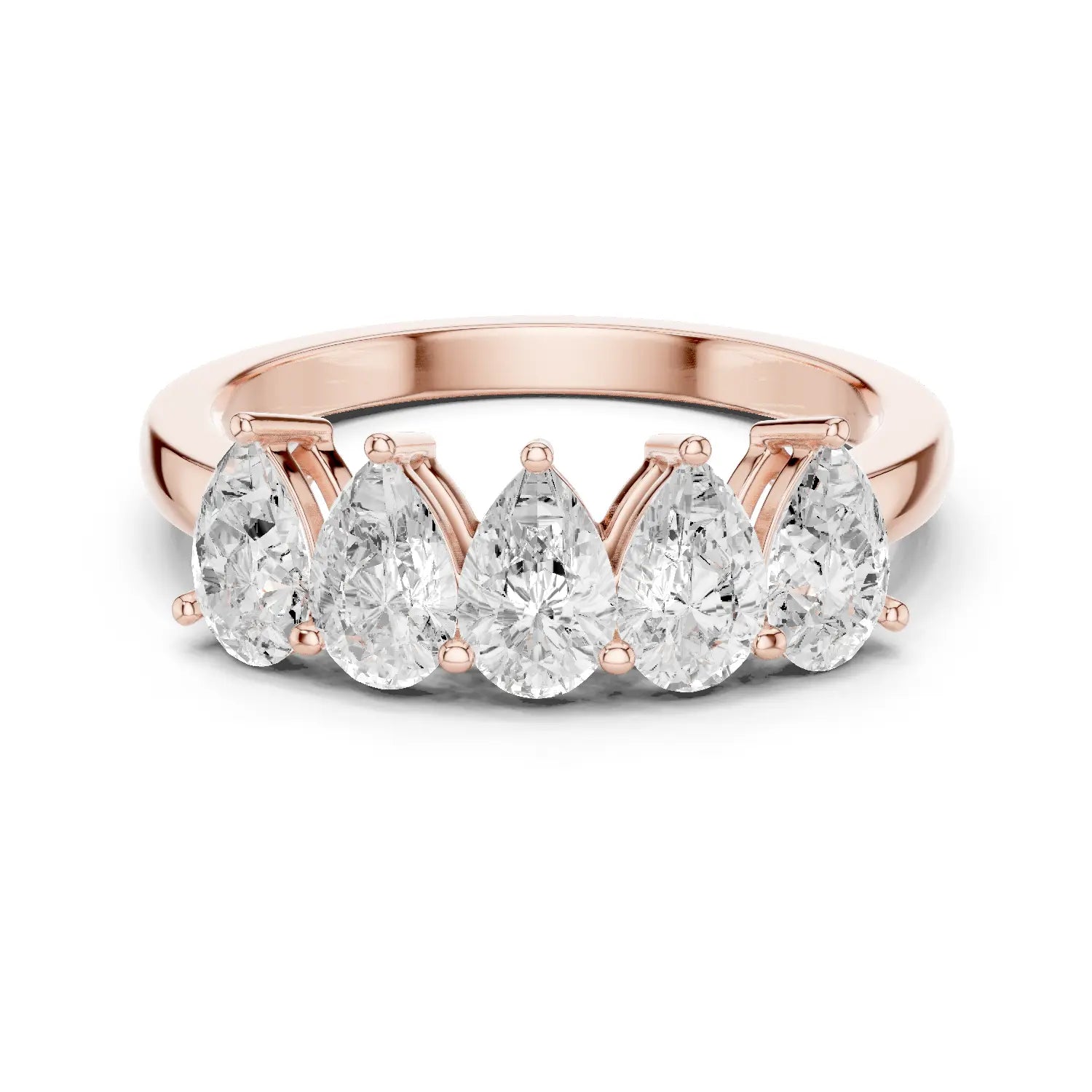 Front-view: Pear Diamond Ring with Prong Setting in 14k Rose Gold - Lab Grown - Driona Jewels