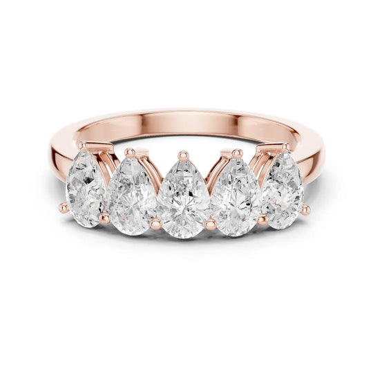 Front-view: Pear Diamond Ring with Prong Setting in 14k Rose Gold - Lab Grown - Driona Jewels