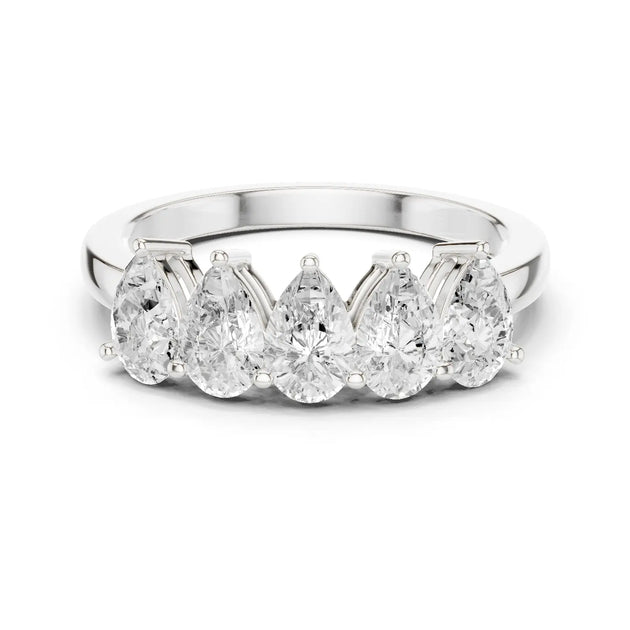 Front-view: Pear Diamond Ring with Prong Setting in 14k White Gold - Lab Grown - Driona Jewels