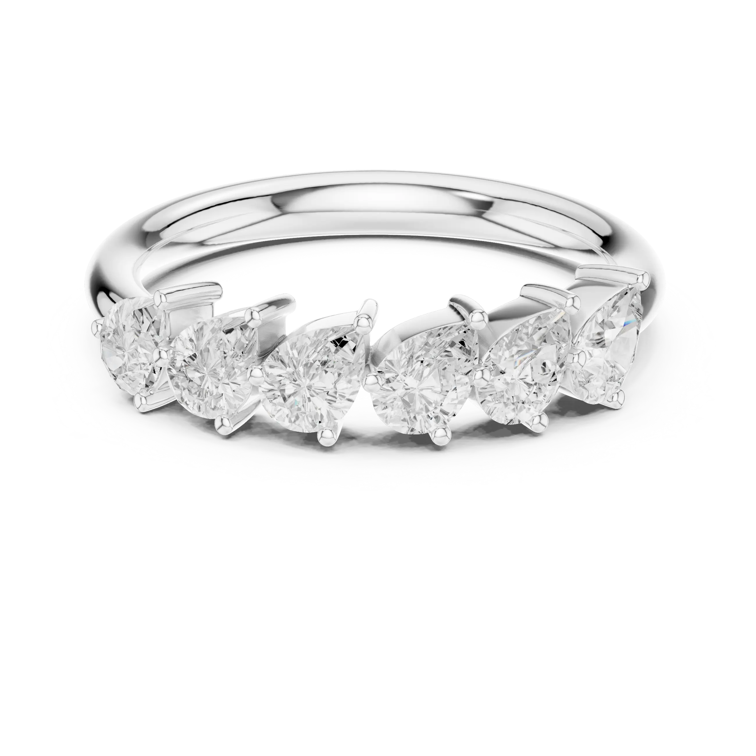 Front-view: Pear Cut Diamond Ring with Prong Setting in 14k White Gold - Lab Grown - Driona Jewels