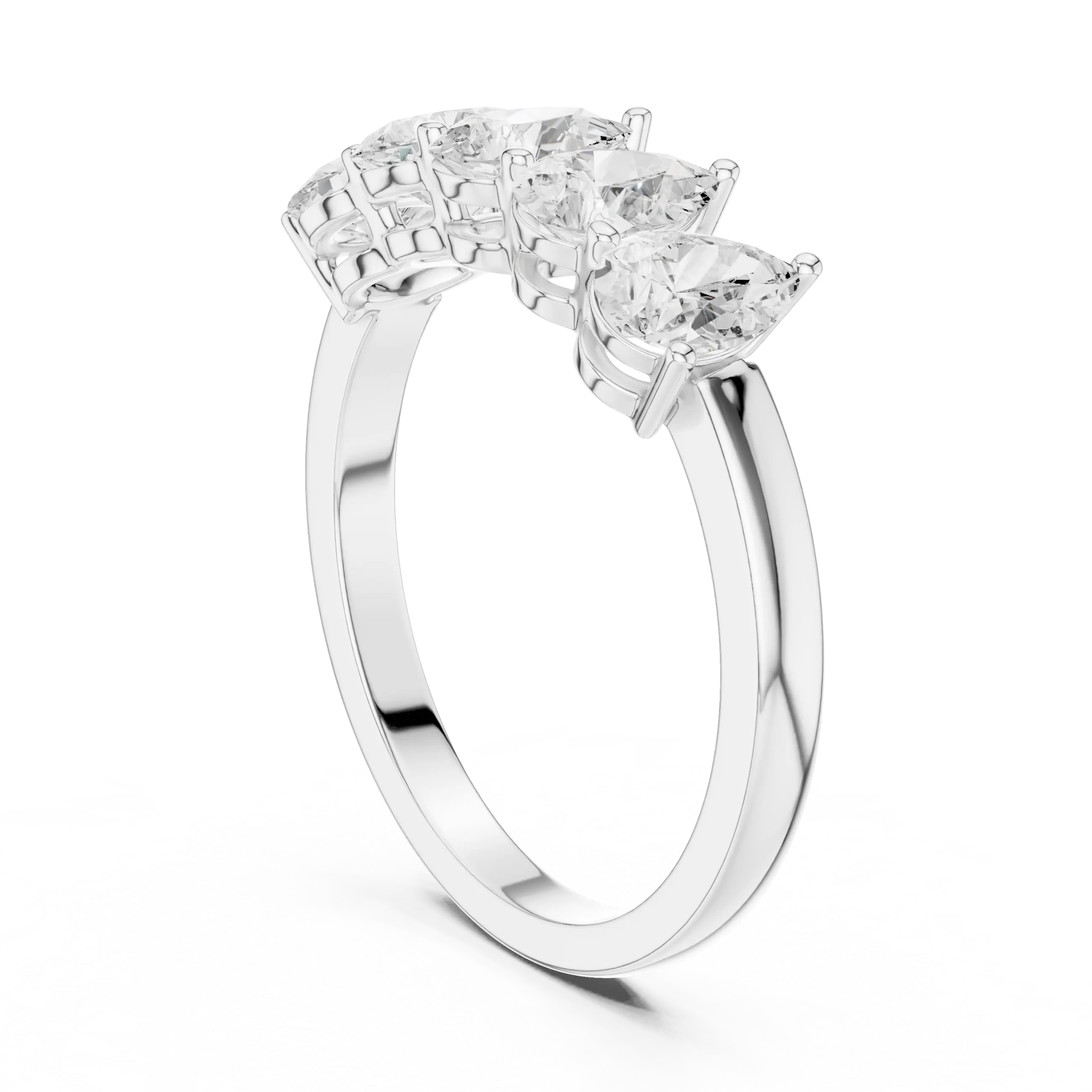 Three-quarter-view: Pear Diamond Ring with Prong Setting in 14k White Gold - Lab Grown - Driona Jewels